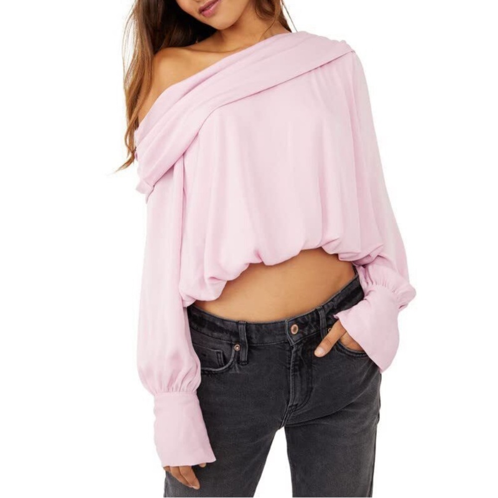 FREE PEOPLE Jenna off-shoulder moonlight orchid pink top in Size Medium BNWT